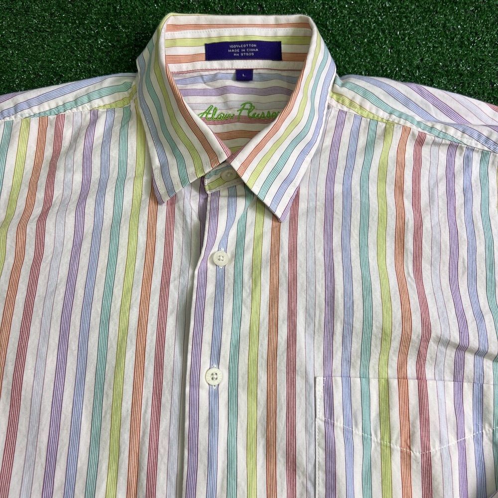 Alan Flusser Long Sleeve Multicolored Striped Button Down Mens Shirt Size L